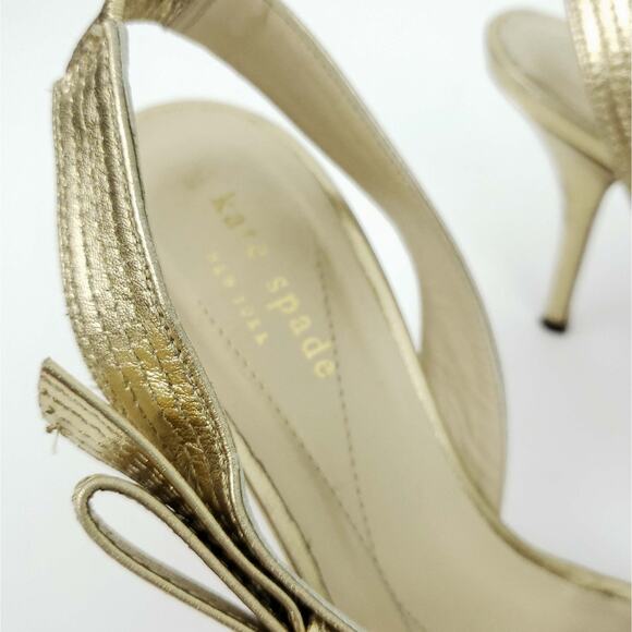 Kate Spade Gold Bow Heels Slingback Heels 7M Open Toe, Metallic, Formal, Wedding - Picture 8 of 11